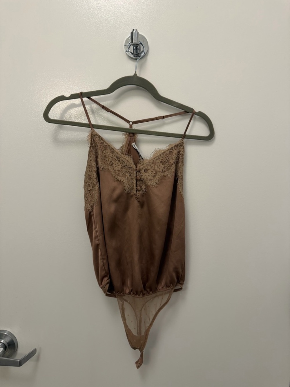 Abercrombie Satin Lace Trim Brown Bodysuit